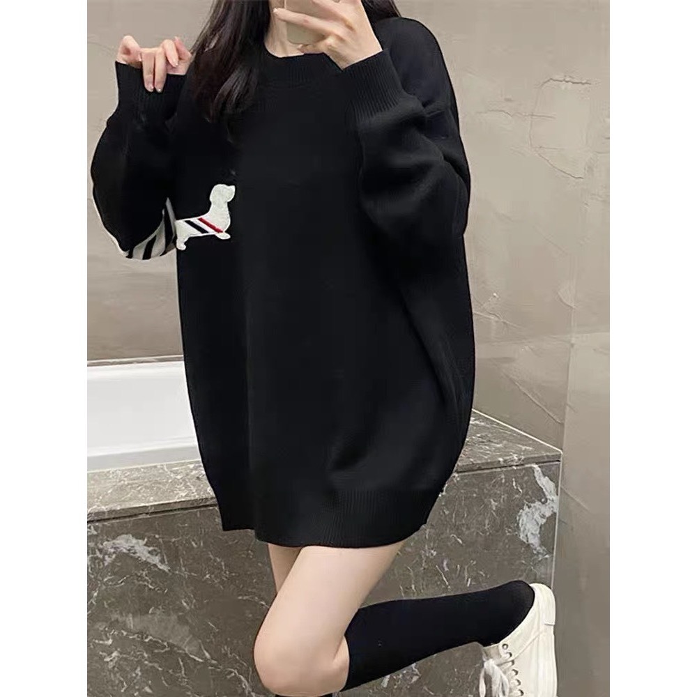 Áo Len , Áo Sweater Nam Nữ Thêu Logo Chó Có Sọc Kẻ Tay - Chất Liệu Len Dày Dặn