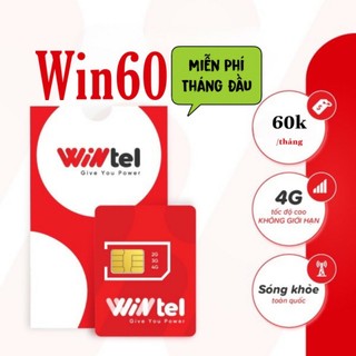 Combo 3 sim Wintel Win60P, miễn phí tháng đầu, hỗ trợ kích hoạt, không giới hạn data