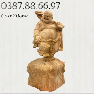 Tượng phật di lặc như ý cao 20cm chất liệu gỗ ngọc am