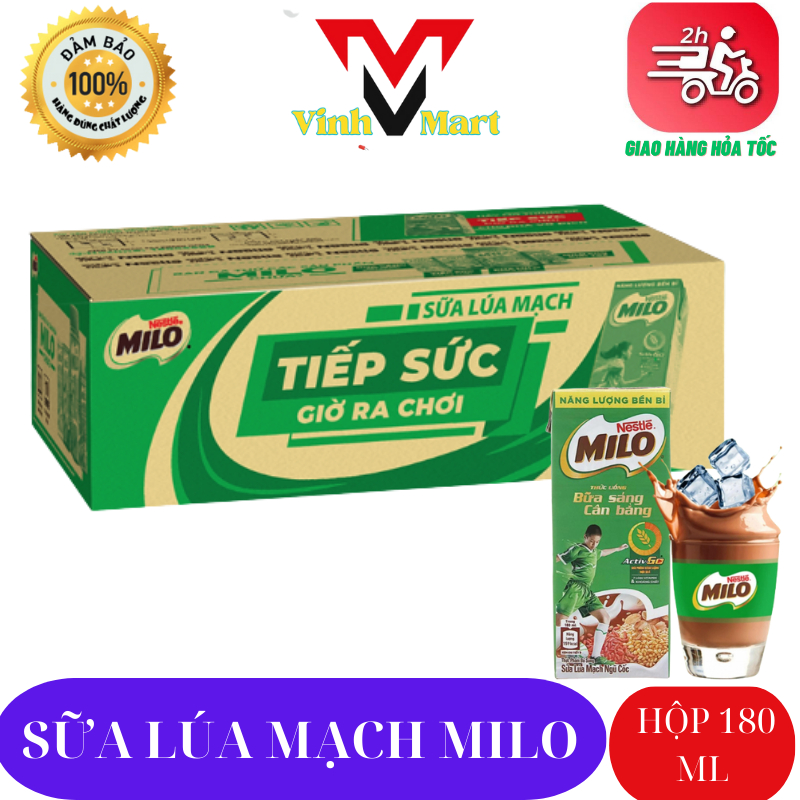 Sữa Lúa Mạch Milo Có Đường 1 Thùng 48  Hộp 180 Ml