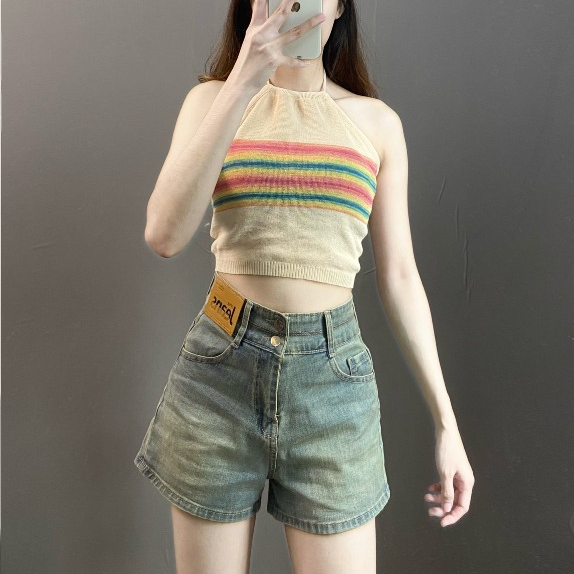 Quần Jean Short Nữ Mạc Da Lưng Siêu Cao Co Giãn Wad Bụi MS75Q-Quần Đùi Bò