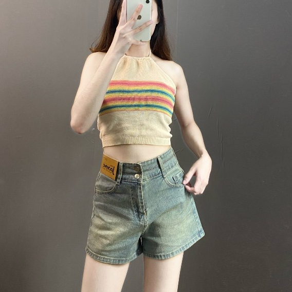 Quần Jean Short Nữ Mạc Da Lưng Siêu Cao Co Giãn Wad Bụi MS75Q-Quần Đùi Bò