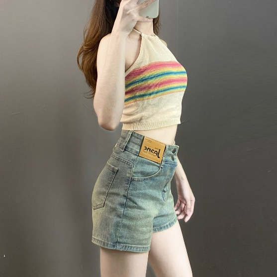 Quần Jean Short Nữ Mạc Da Lưng Siêu Cao Co Giãn Wad Bụi MS75Q-Quần Đùi Bò