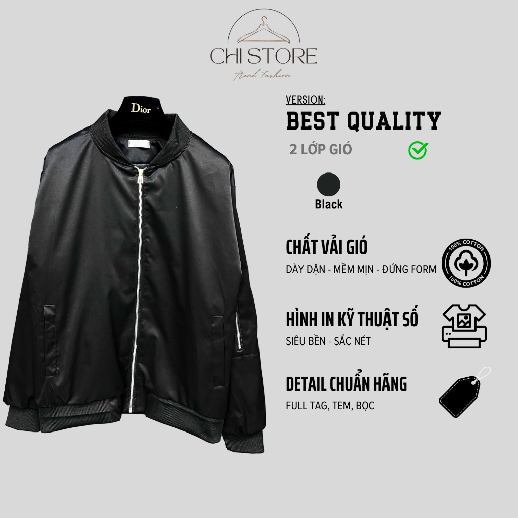 Áo khoác gió DI.ORR bomber phiên bản Purpose Tour 2 lớp logo thêu đáp da siêu đỉnh