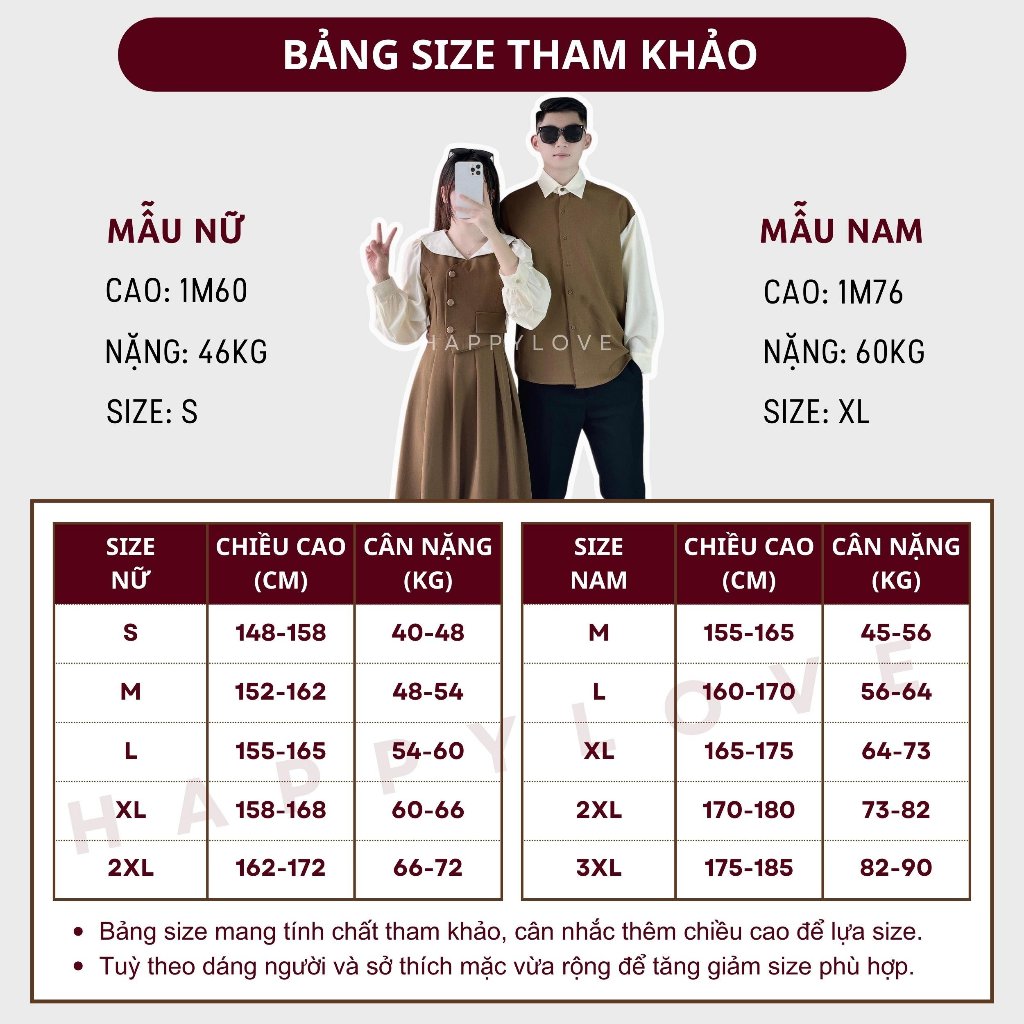Đồ đôi nam nữ mùa đông dài tay HAPPYLOVE set couple áo nam đầm nữ màu nâu vintage thời trang M121