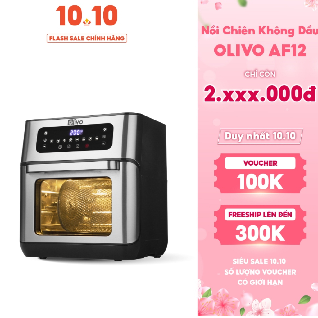 Nồi Chiên Không Dầu Olivo AF12 GHM, 12L, Công Suất 1800W, Bảo Hành 2 Năm