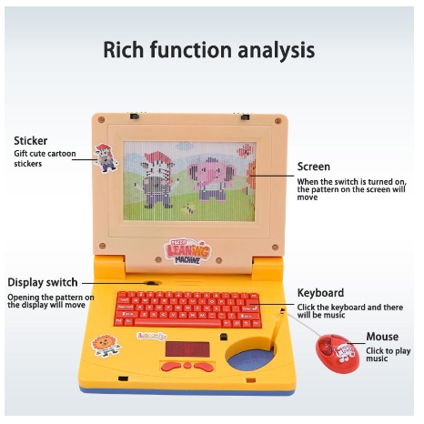 Laptop đồ chơi cho bé, máy tính phát nhạc, chạy hình ảnh cho bé tập làm quen