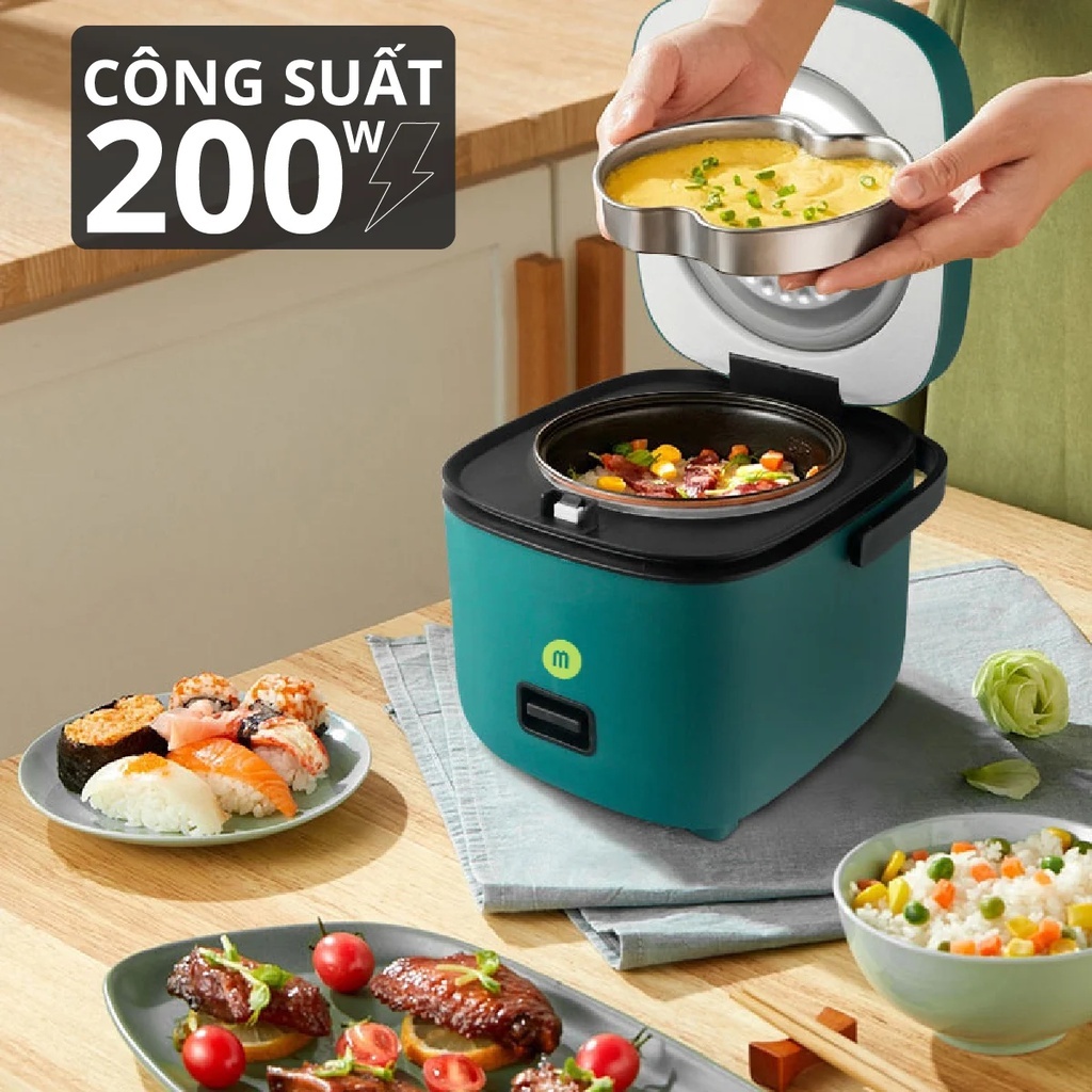 Nồi Cơm Điện Mini Dung Tích 1,2L Đa Năng Nấu Cơm, Cháo, Nấu Lẩu Công Suất 300W, Tặng Khay Hấp Tiện Dụng