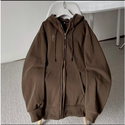 Áo hoodie, áo hoodie zip kéo khóa in chữ thập nỉ lót bông năm màu form rộng unisex nam nữ