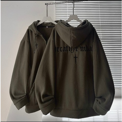 Áo hoodie, áo hoodie zip kéo khóa in chữ thập nỉ lót bông năm màu form rộng unisex nam nữ