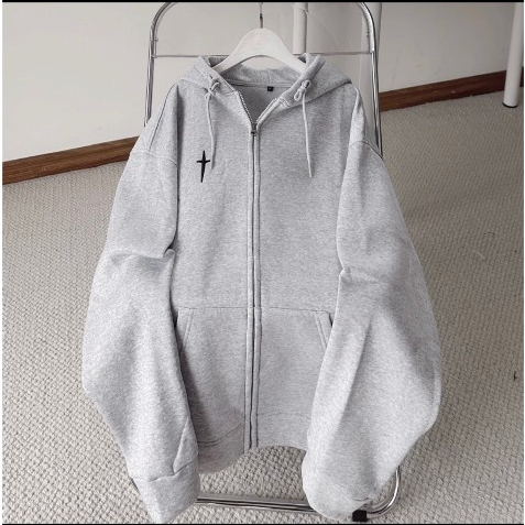 Áo hoodie, áo hoodie zip kéo khóa in chữ thập nỉ lót bông năm màu form rộng unisex nam nữ