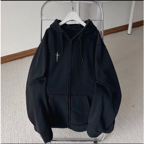 Áo hoodie, áo hoodie zip kéo khóa in chữ thập nỉ lót bông năm màu form rộng unisex nam nữ