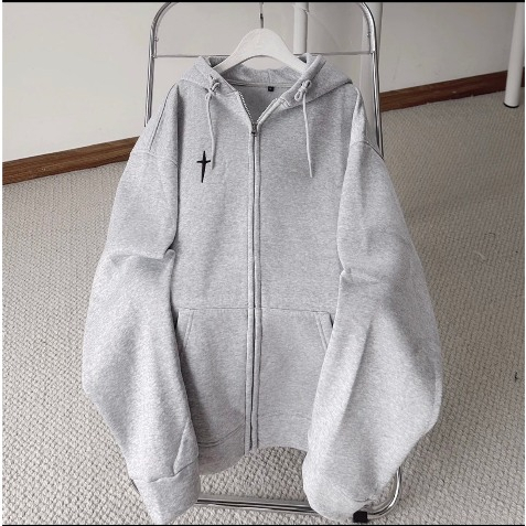Áo hoodie, áo hoodie zip kéo khóa in chữ thập nỉ lót bông năm màu form rộng unisex nam nữ