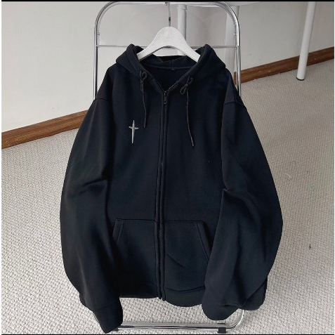 Áo hoodie, áo hoodie zip kéo khóa in chữ thập nỉ lót bông năm màu form rộng unisex nam nữ