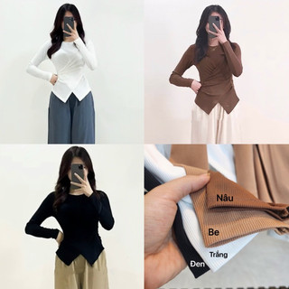 Áo tay dài xoắn eo chất thun tăm lạnh