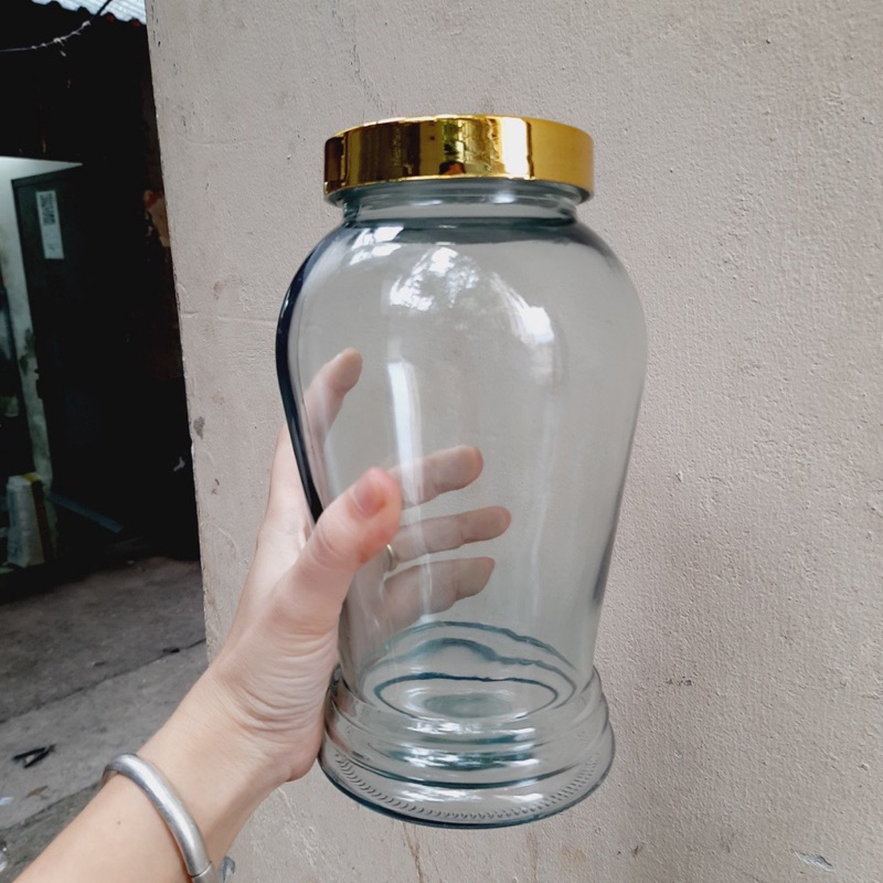 Bình thủy tinh nhỏ ngâm sâm, nấm dung tích 1,5l, bình sâm nắp vàng siê