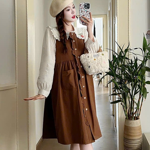 Váy Yếm Dài Tay Mặc Bầu Và Sau Sinh Có Túi Tiện Dụng