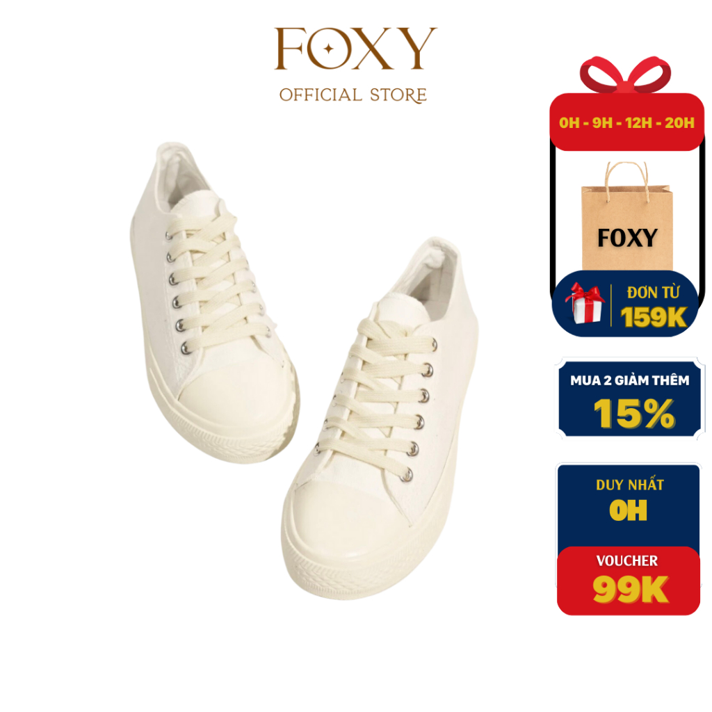 Giày sneaker nữ FOXY đế bằng, giày thể thao màu trắng be cổ thấp siêu nhẹ, thoáng khí - FOX021