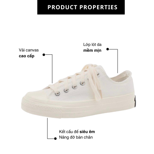 Giày sneaker nữ FOXY đế bằng, giày thể thao màu trắng be cổ thấp siêu nhẹ, thoáng khí - FOX021