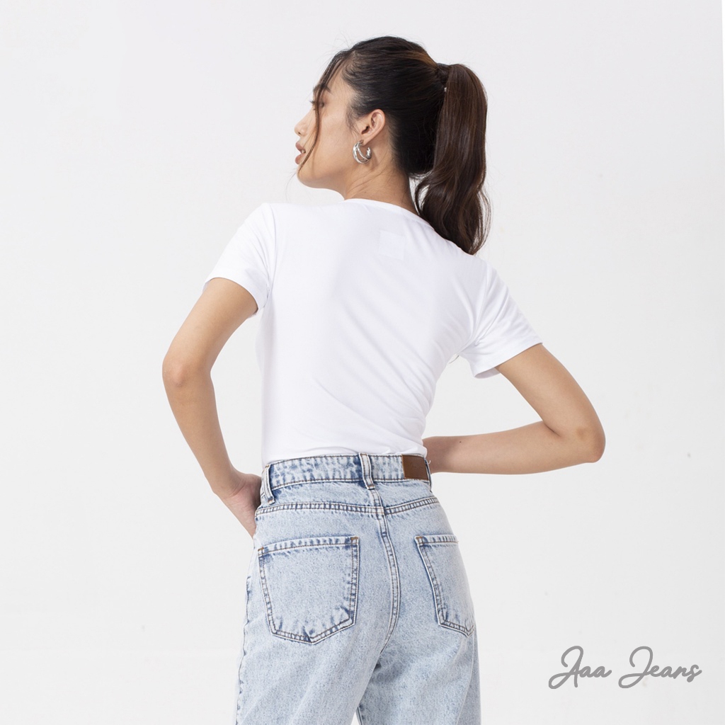 Áo Thun Nữ Trắng Tay Ngắn Cổ Tròn Aaa Jeans Vải Modal Gỗ Sồi