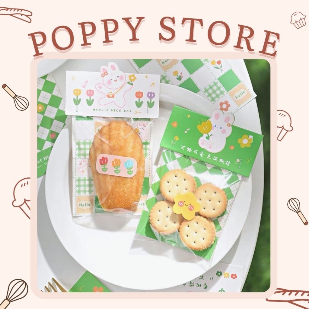 Túi đựng bánh kẹo, túi thực phẩm, túi đựng cookie, túi quà tặng, tag giấy, set 8 túi kiếng và tag bấm đầu - POPPY STORE