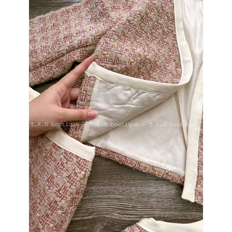 Set dạ tweed 3ct khuy tim QC