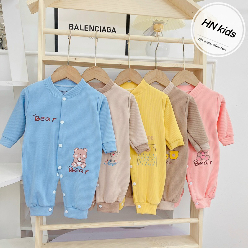 Body nỉ tăm cho bé sơ sinh, Bodysuit thu đông bé trai bé gái khuy giữa