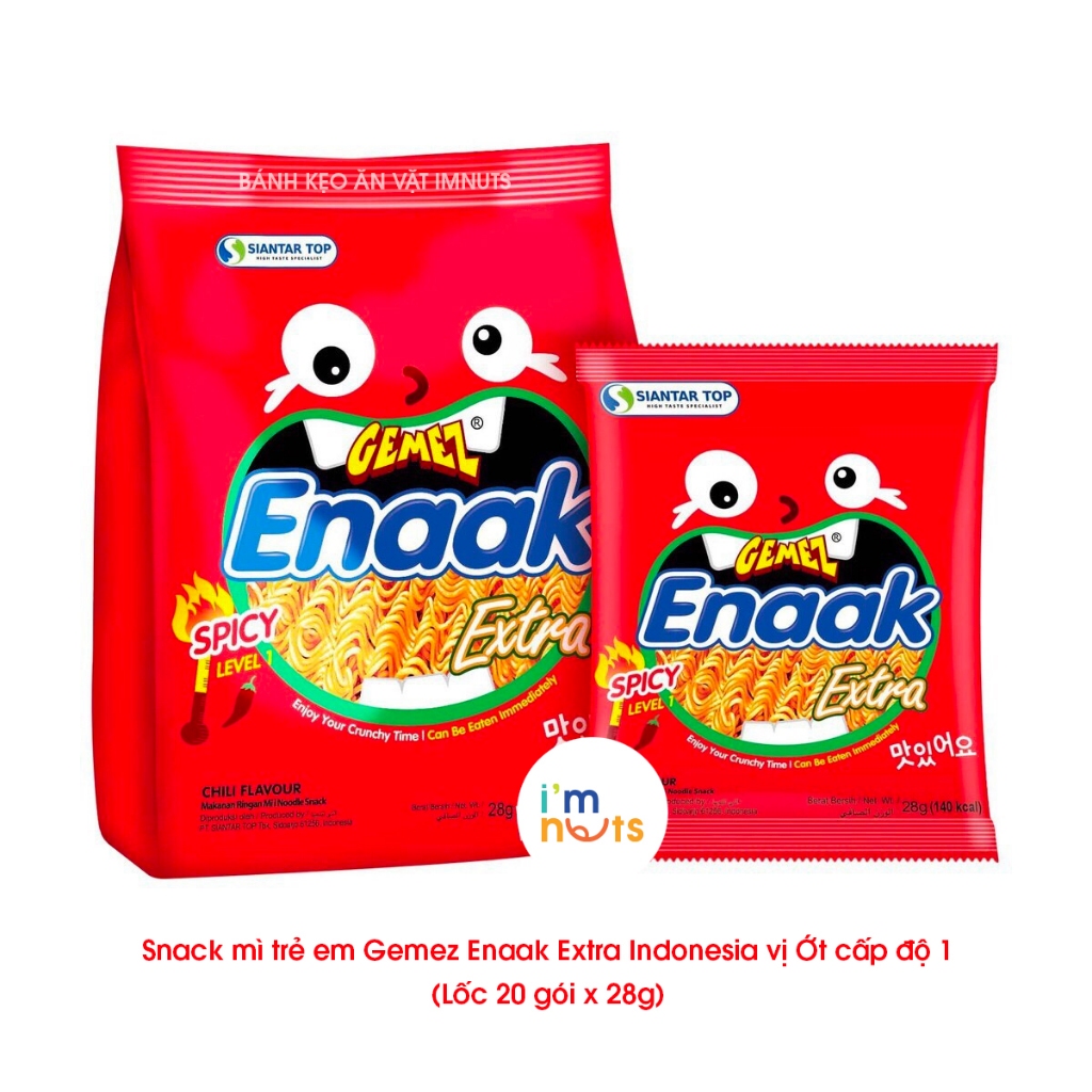 Snack mì trẻ em Gemez Enaak Extra Indonesia vị Ớt cấp độ 1 lốc 20 gói x 28g