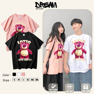 Áo thun nam nữ gấu dâu LOTSO đáng yêu áo đôi local brand chất cotton hàn cao cấp phom Unisex big size 40-105kg