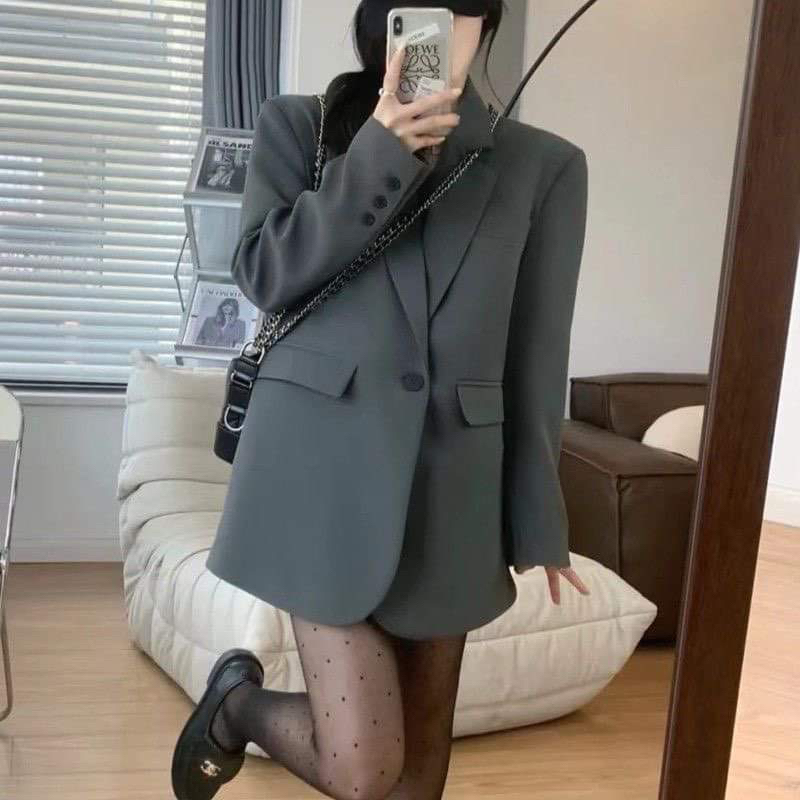 Áo blazer cao cấp 2 màu đem xám có đệm vai
