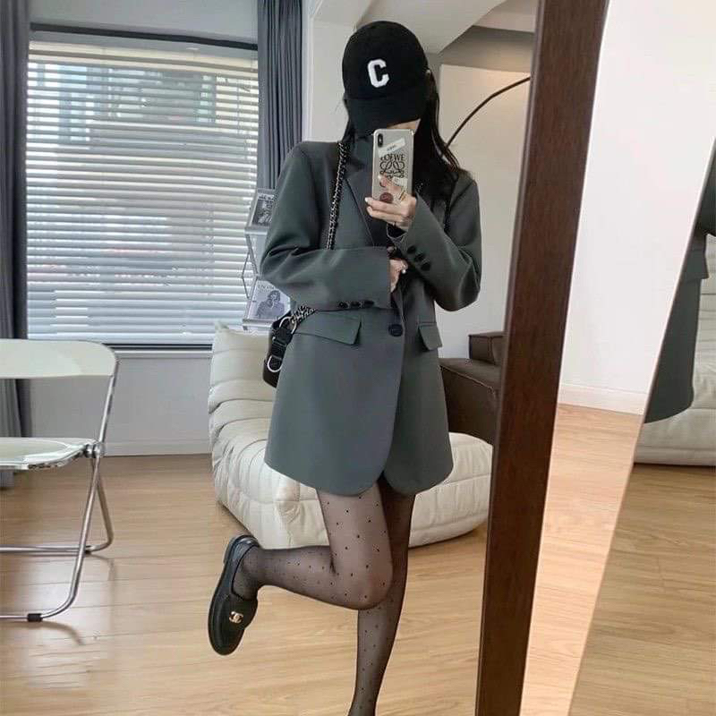 Áo blazer cao cấp 2 màu đem xám có đệm vai