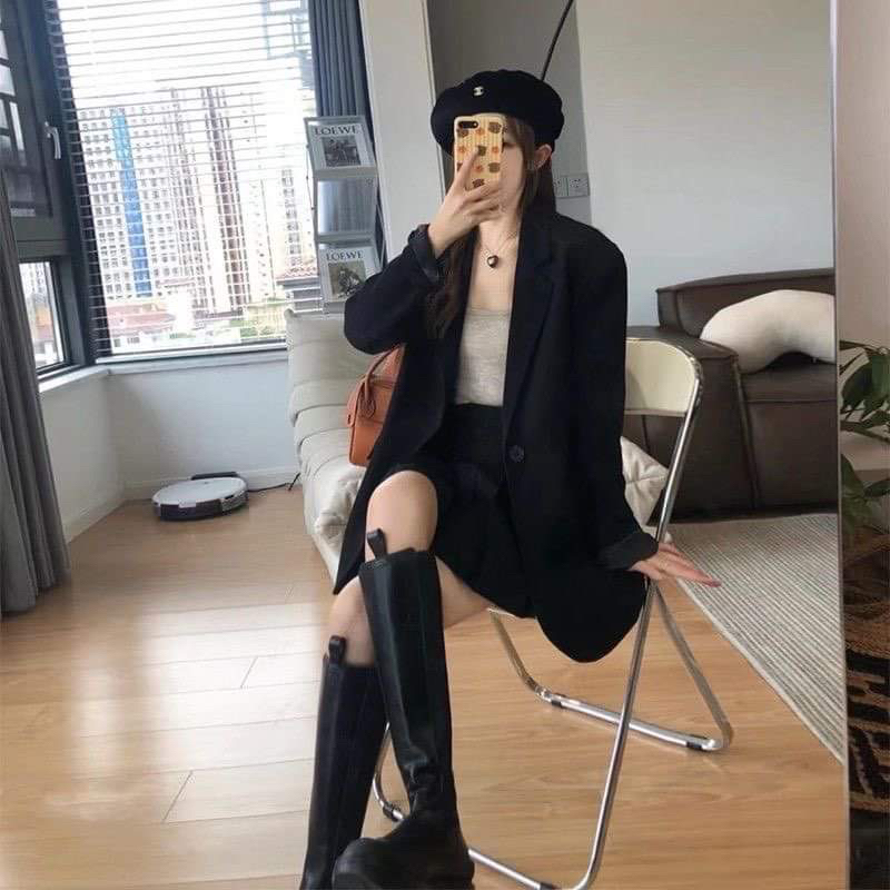 Áo blazer cao cấp 2 màu đem xám có đệm vai