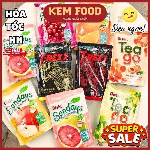 Nước trà xanh Tea Go vị chanh, đào, nho , táo Oishi bịch 10 gói 180ml thơm mát giải nhiệt mùa hè, đồ ăn vặt hot nhất