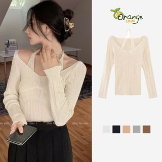 Áo Len Tăm Cổ V Phối Cổ Yếm Siêu Xinh Dáng Ôm Body Tay Dài Dễ Phối Đồ Hàng Qccc Phù Hợp Với Mọi Lứa Tuổi Orangecloset