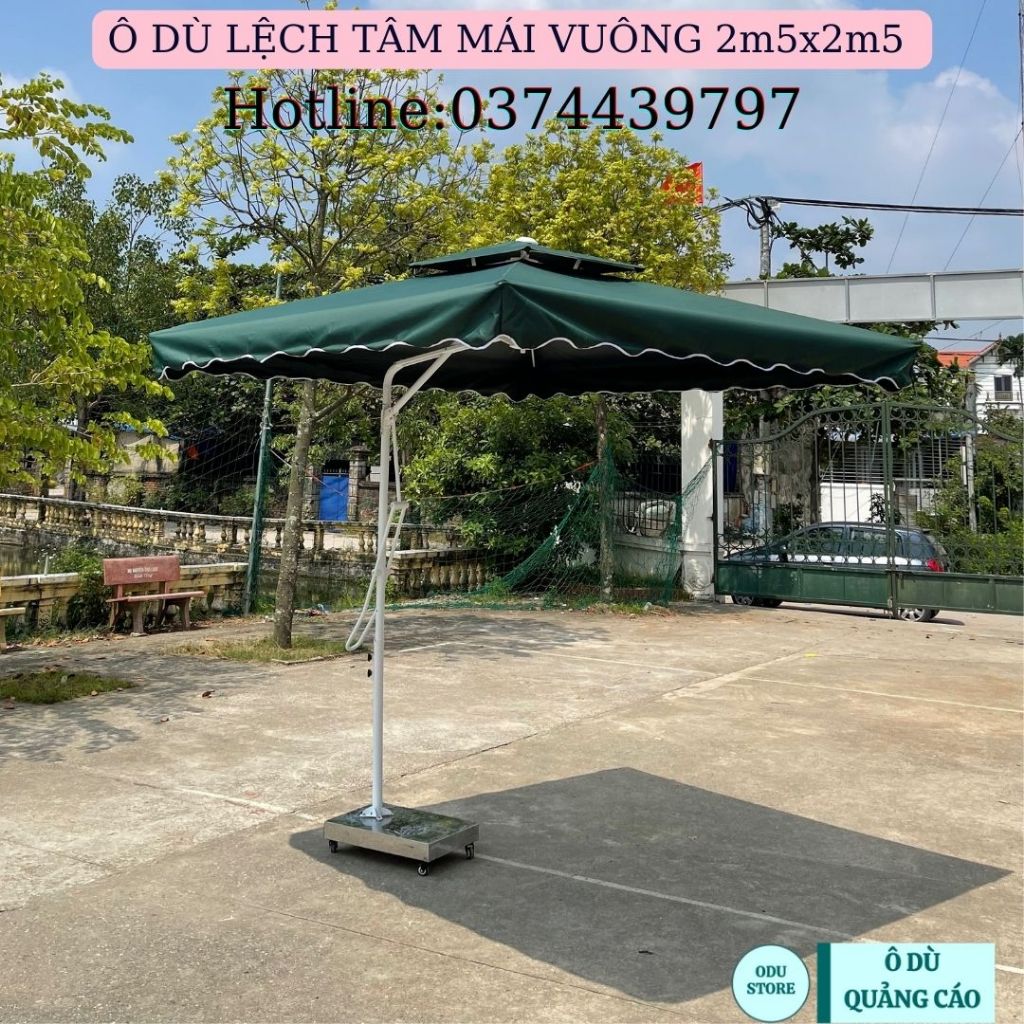 Ô Dù Lệch Tâm Mái Vuông Che Nắng Mưa Ngoài Trời 2m5x2m5 Vải Dù Polyter Nhập Khẩu Có In Logo Thương Hiệu