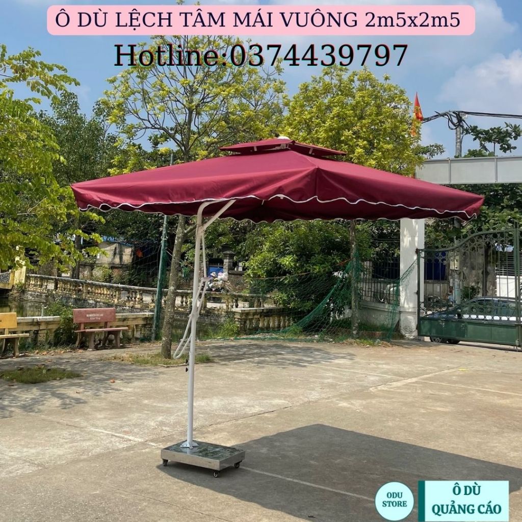 Ô Dù Lệch Tâm Mái Vuông Che Nắng Mưa Ngoài Trời 2m5x2m5 Vải Dù Polyter Nhập Khẩu Có In Logo Thương Hiệu