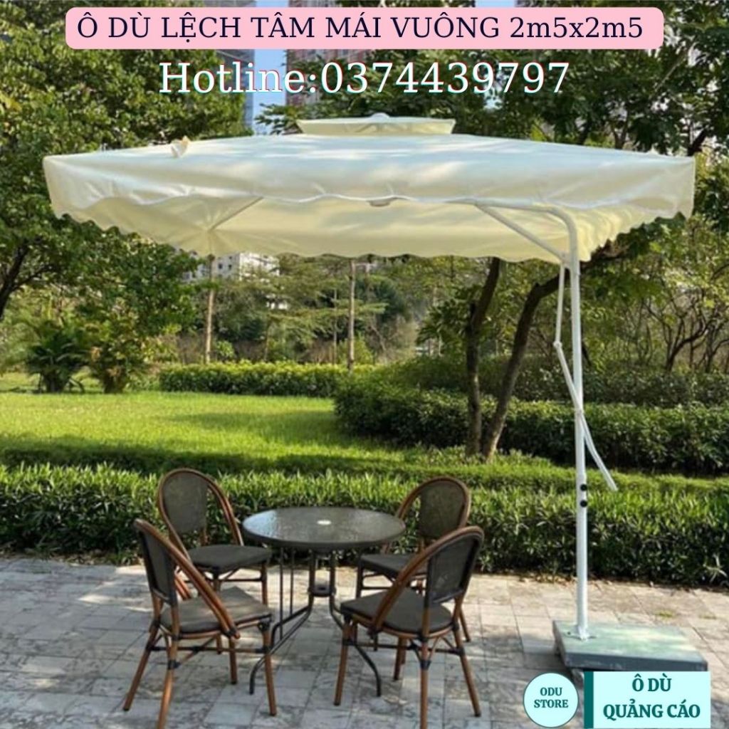 Ô Dù Lệch Tâm Mái Vuông Che Nắng Mưa Ngoài Trời 2m5x2m5 Vải Dù Polyter Nhập Khẩu Có In Logo Thương Hiệu