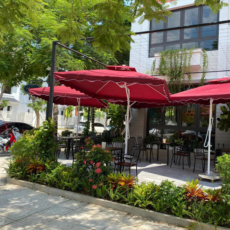 Ô Dù Lệch Tâm Mái Vuông Che Nắng Mưa Ngoài Trời 2m5x2m5 Vải Dù Polyter Nhập Khẩu Có In Logo Thương Hiệu