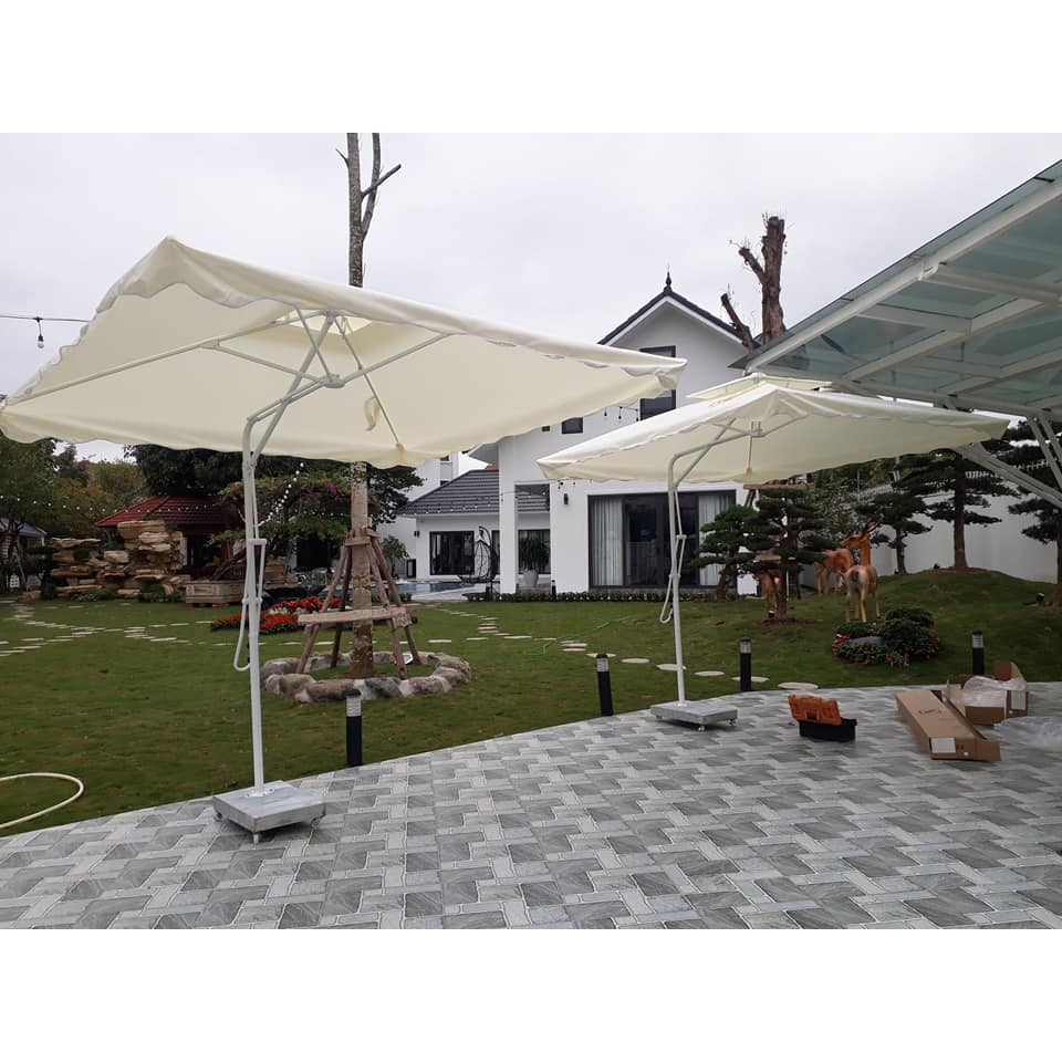 Ô Dù Lệch Tâm Mái Vuông Che Nắng Mưa Ngoài Trời 2m5x2m5 Vải Dù Polyter Nhập Khẩu Có In Logo Thương Hiệu