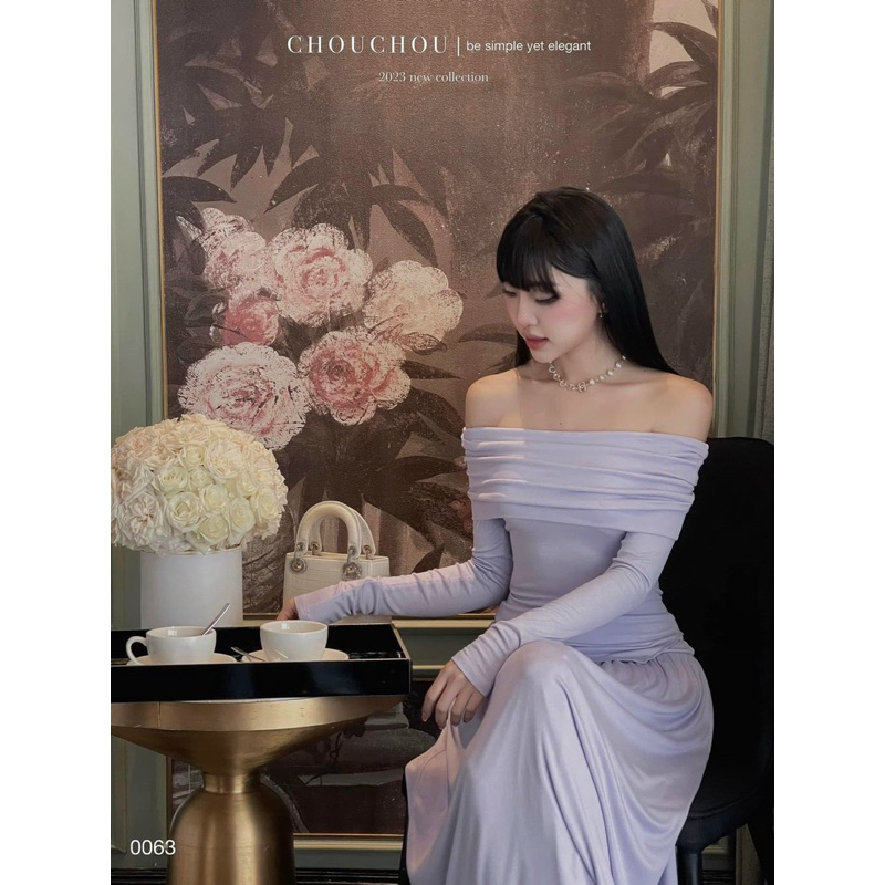 Set áo tay dài trễ vai phối chân váy xoè