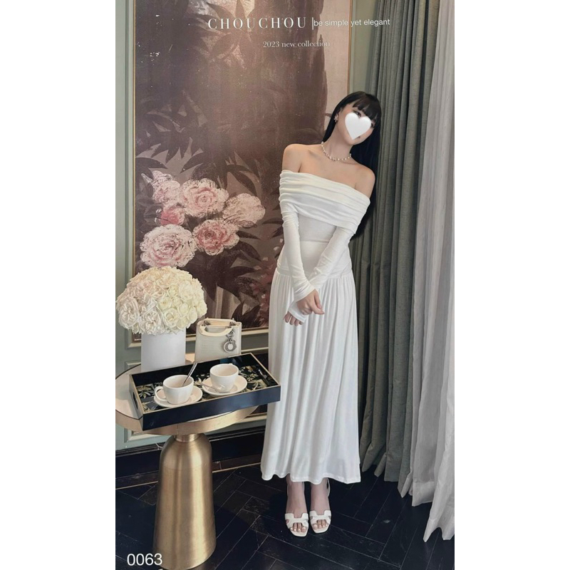 Set áo tay dài trễ vai phối chân váy xoè