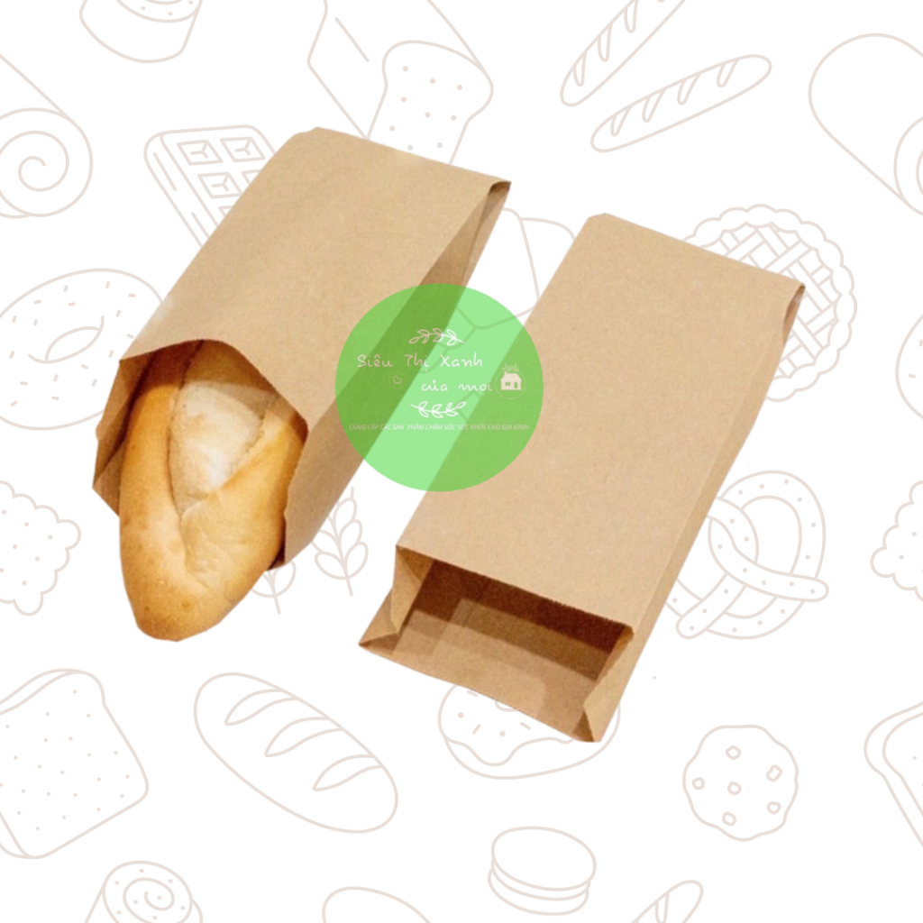 Túi giấy kraft đựng bánh mì, Túi giấy xi măng đựng bánh mì, 50 Túi bánh mì kraft bảo vệ môi trường