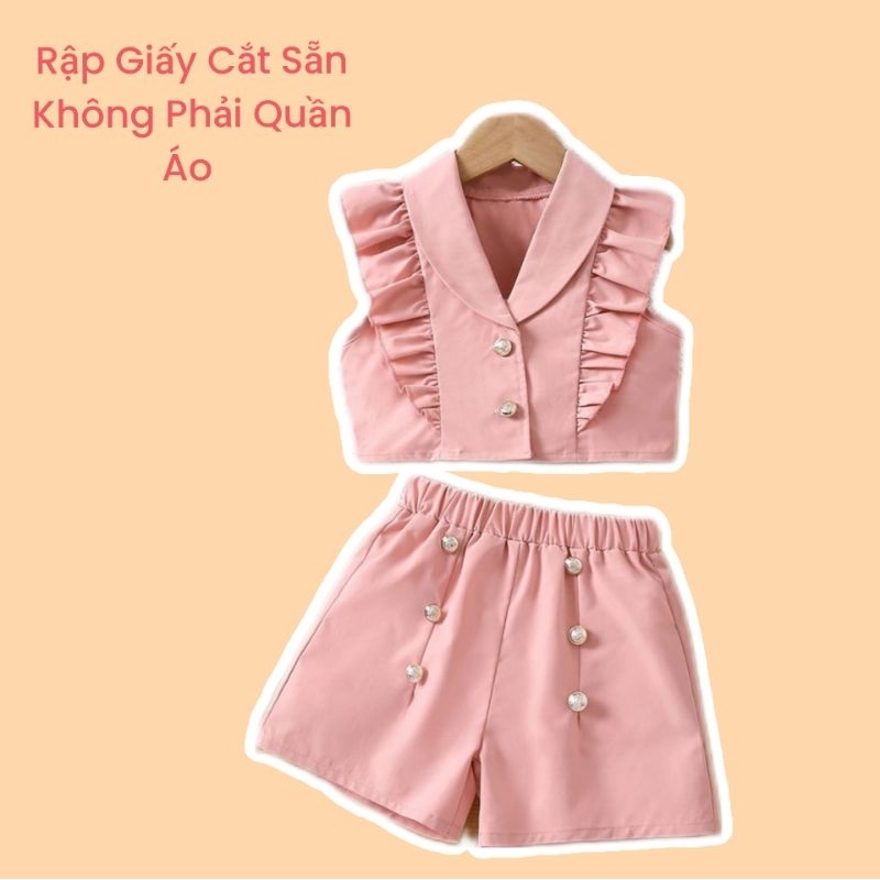 Rập giấy cắt sẵn - Rập giấy may bộ đồ áo bèo ngực cổ sen quần sooc bé gái