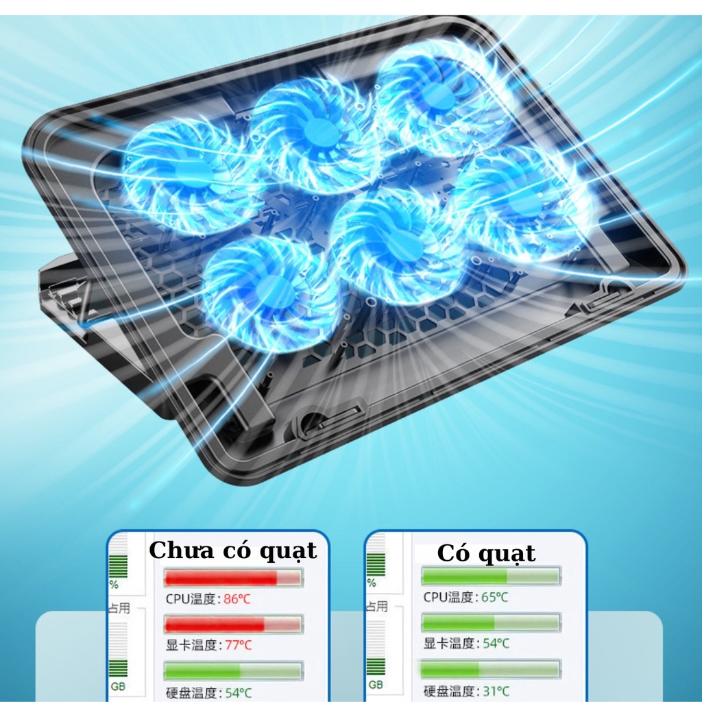Đế Tản Nhiệt Laptop,quạt máy tính14 inch đến 17 inch Mạnh Êm Có Nhiều  Đến 6 quạt