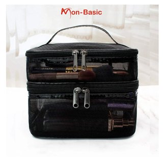 Túi lưới đựng mỹ phẩm đồ dùng cá nhân 2 tầng, túi đựng mỹ phẩm du lịch kt 15.5x21.5x14cm