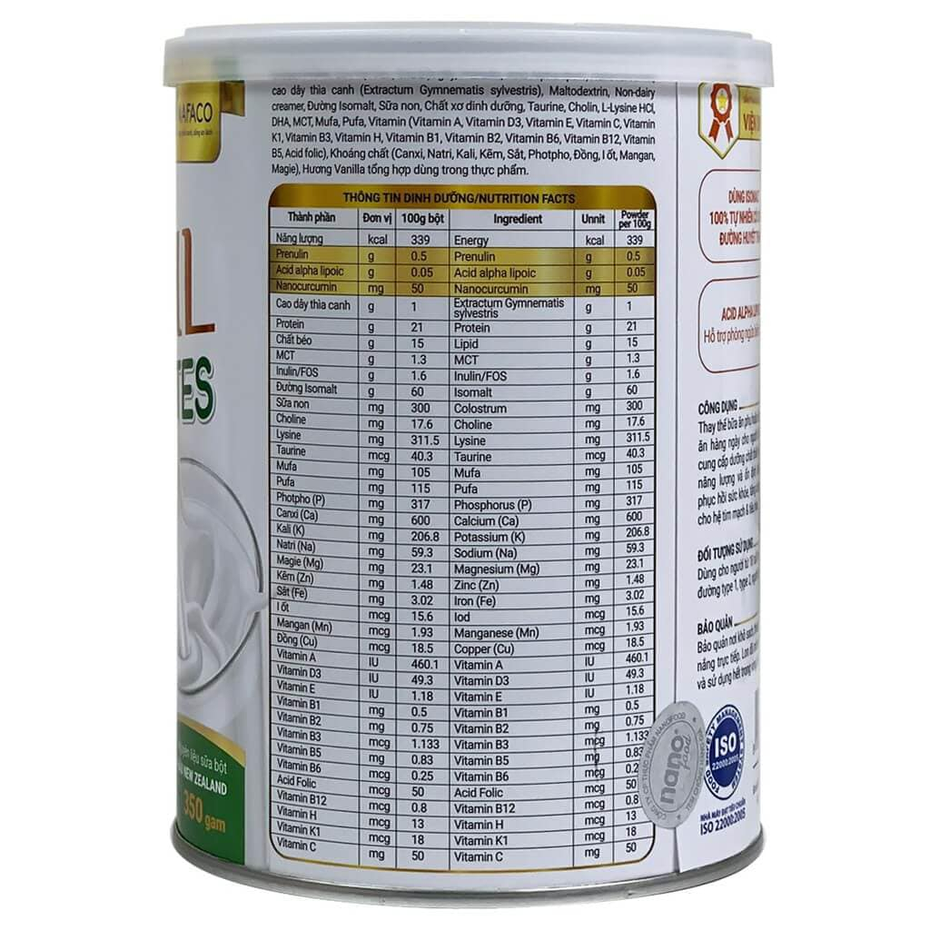 Sữa NEOMIL DIABETES dinh dưỡng chuyên biệt cho đái tháo đường type 1, type 2, người ăn kiêng hộp 850g