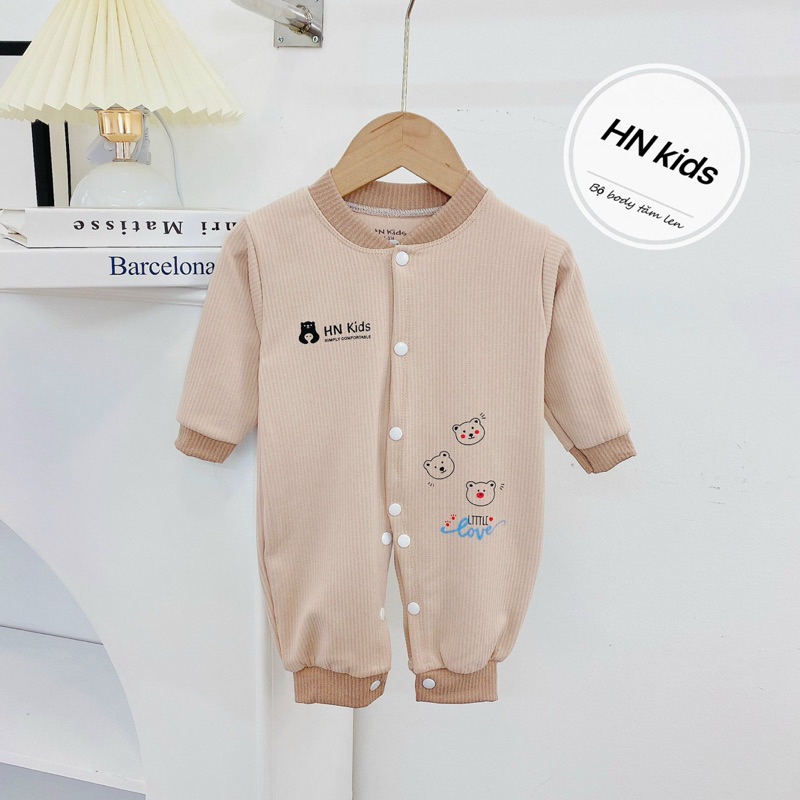 Body nỉ tăm cho bé sơ sinh, Bodysuit thu đông bé trai bé gái khuy giữa