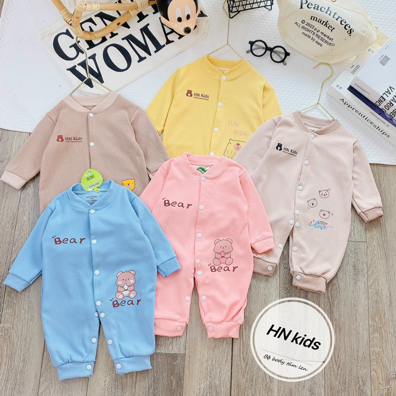 Body nỉ tăm cho bé sơ sinh, Bodysuit thu đông bé trai bé gái khuy giữa