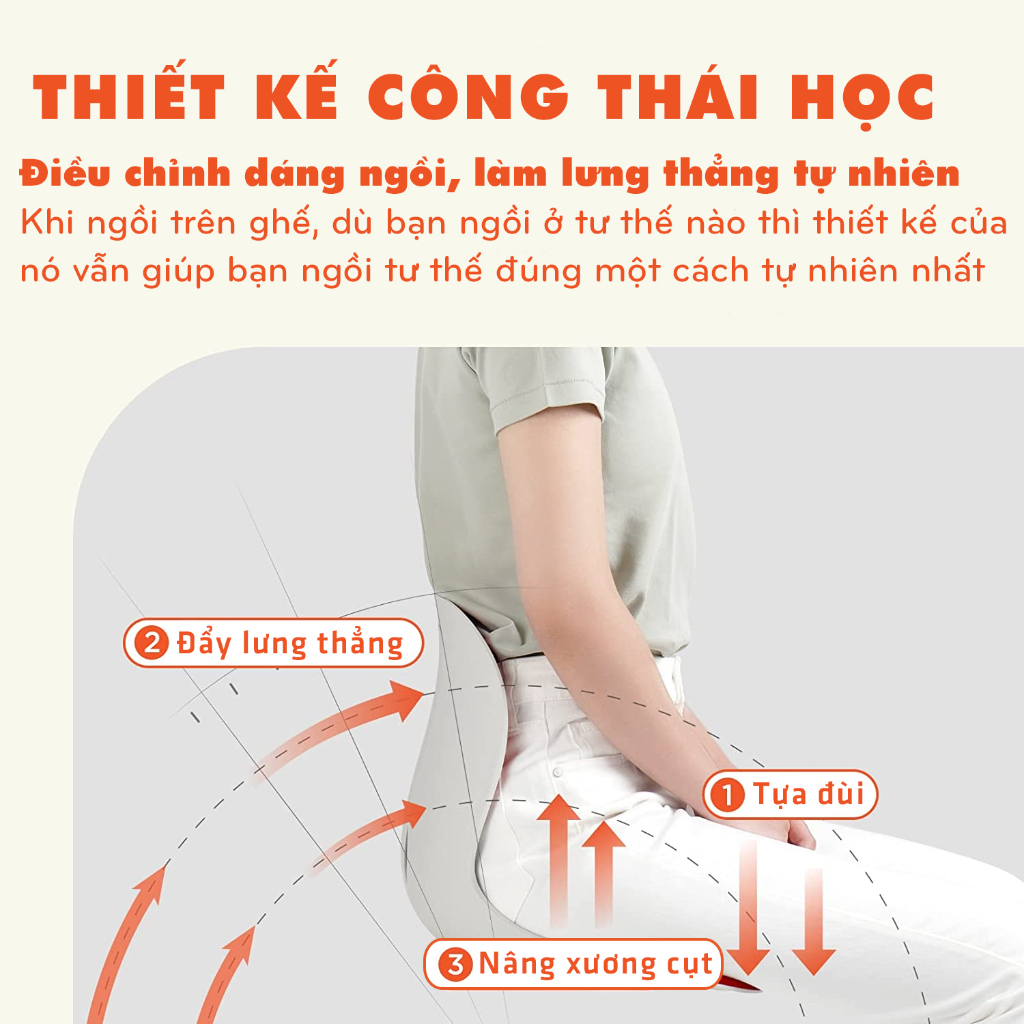 Ghế công thái học chống gù lưng, ghế văn phòng giúp ngồi thẳng lưng phù hợp trẻ em, sinh viên, văn phòng