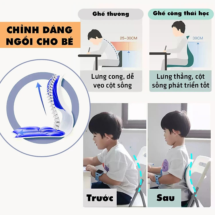 Ghế công thái học chống gù lưng, ghế văn phòng giúp ngồi thẳng lưng phù hợp trẻ em, sinh viên, văn phòng